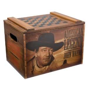   John Wayne Rustic Wooden Storage Box with Checker Set