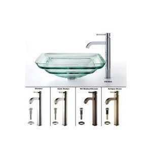   Clear Oceania Glass Vessel Sink and Ramus Faucet C GVS 930 19mm 1007SN
