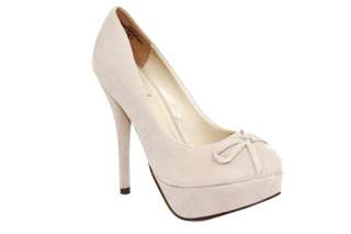   pump,rounded toe with bow on top. 1 inch platform and 5 1/2 inch heels