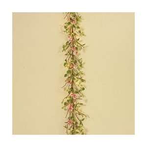  6 Lighted Garland w/ 30 White LEDs, Pink White Blossoms 