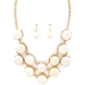 Sparkles Fashion Necklace   Gold and White Necklace and Earring SET 
