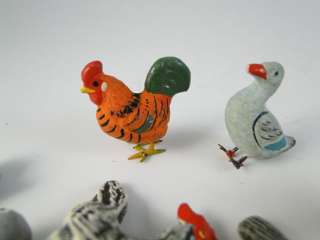 Vintage 1950s Composition Chicken Bird Hen Rooster Figurine Set Toy 