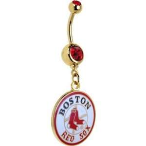 Major League Baseball Logo GOLD Double GEM Belly Ring   Boston Red Sox
