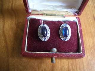 Sapphire and Diamond Earrings 14K White Gold Antique Estate  