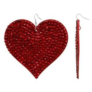  Rosies Jumbo Red Rhinestone Dangle Heart Earrings   Red 4 