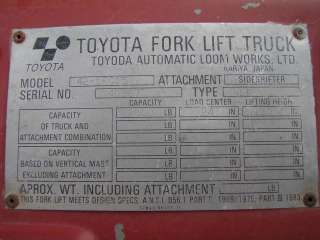 1994 Toyota 42 5FG15 LP/Gas Forklift  2,600 Lbs Capacity  185 