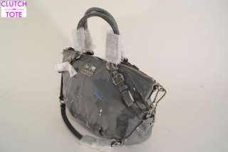 Coach 15921 Madison Patent Leather Dark Gray Sophia Satchel Handbag 
