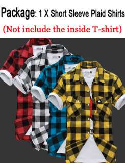 HOTMens Slim fit Stylish Dress Short Sleeve Plaid Shirts 4color 4size 
