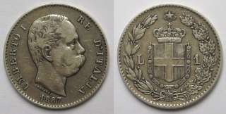 Italy 1 Lira 1887 Silver Coin KM#24.2 vf  