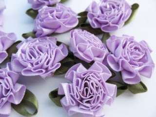 40 Purple Cabbage Rose W/leaf Flower Appliques/Craft  