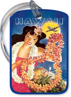 Vintage Travel HAWAIIAN LUGGAGE TAG Hula Girl HAWAII  