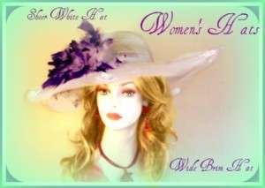 White Purple Womens Dressy Hat Church Tea Formal Hats  