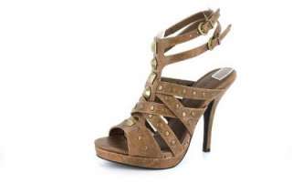 Open Toe Strappy Sandal Shoe Heel w/ Studs 7 Taupe ENYA 05  