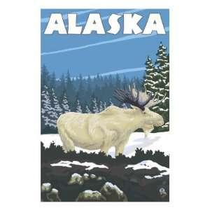  Alaska, Albino Moose Scene Giclee Poster Print, 24x32 