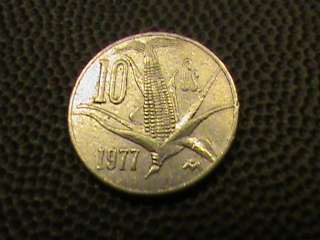 MEXICO 10 centavos 1977 SHARP STEM  
