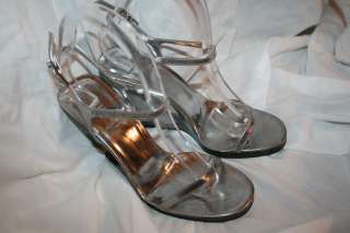 GUCCI Women Lucite Wedge Strappy Heel Disco Shoes Sz 8  