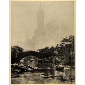  1937 Print Edward Alenius Central Park Lake NYC Fog 