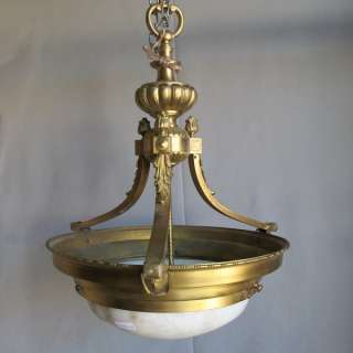 Beautiful French bronze & alabaster chandelier # 08049  