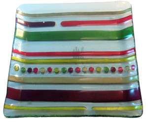   Stripes Square Colorful Glass Fusion Plate by Lori Siebert  