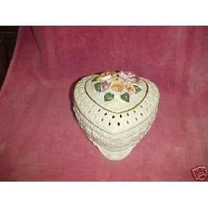  Porcelain Heart Candy Dish with Roses on Lid Everything 
