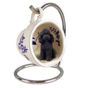 Poodle Sportcut Blue Tea Cup Dog Ornament   Black 