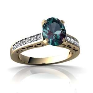   Yellow Gold Oval Created Alexandrite Engagement Ring Size 8 Jewelry