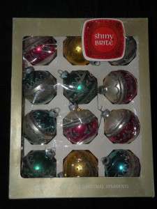 SHINY BRITE AMERICAN MADE 1950S BOX OF CHRISTMAS ORNAMENTS 12 PIECES 