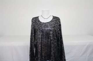 LAURA ASHLEY BLACK SILVER SEQUINS SHIMMERY LS TOP L A99  