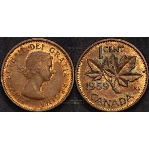    VF/Extra Fine 1959 Canadian Maple Leaf Penny 