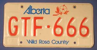 ALBERTA CAR LICENSE PLATE GTF 666  