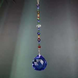  Beads 24% lead Crystal Chain 4.5 long & 30mm Dark Blue Ball Prism 