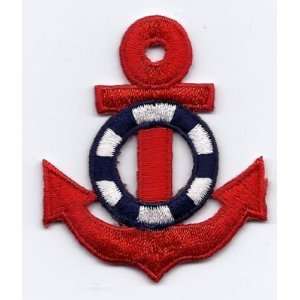  Nautical/Red Anchor w/Life Preserver  Iron On Applique 