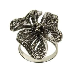  Marcasite 3 Petal Spring Flower Ring Jewelry