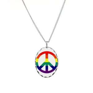   Necklace Oval Charm Rainbow Peace Symbol Sign Artsmith Inc Jewelry