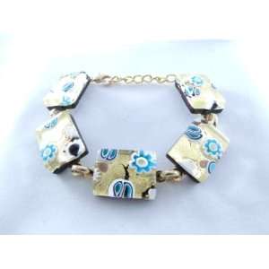   Light Blue Gold Flower Murano Glass Venetian Bracelet Jewelry Jewelry