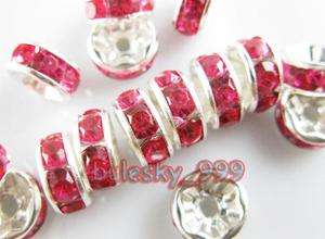 FREE SHIP 100pcs Silver Plated Acryl Crystal Spacer Finding Beads 8mm 