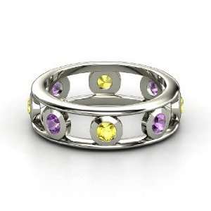  Dot Dash Band, Sterling Silver Ring with Yellow Sapphire 