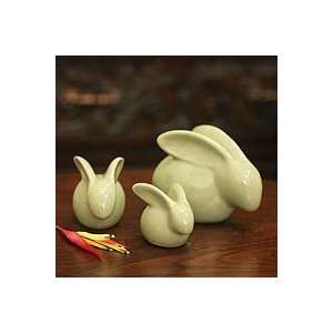  NOVICA Celadon ceramic figurines, Chiang Mai Rabbits 