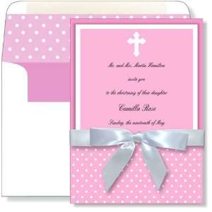  Girl Birth Announcements   Pink Dotted Swiss Cross Pocket 