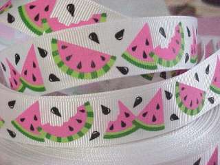 5yds Watermelon Grosgrain Ribbon Pink Lime Blk Seeds 7/8 Yummy Slices 