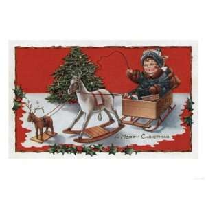  A Merry Christmas   Kid in a Soap Box Sled Giclee Poster 