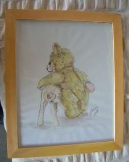 ORIGINAL Watercolor Painting C PETERSON Steiff Teddy Bear FRAMED OOAK 