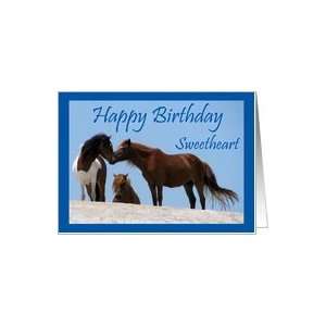  Birthday To Sweetheart, wild horses on beach Card Health 