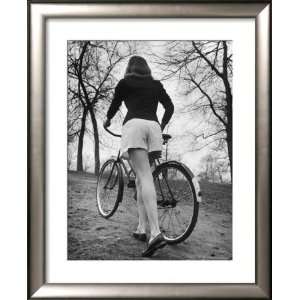  Bicycle Being Pushed by a Typical American Girl Framed Art 