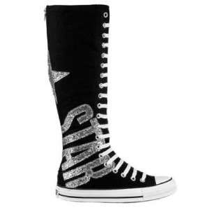 Converse Black ALL STAR Silver Glitter XXHI Knee High Tennis Shoes NEW 