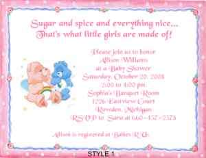 Care Bears Adorable Baby Shower Invitations  