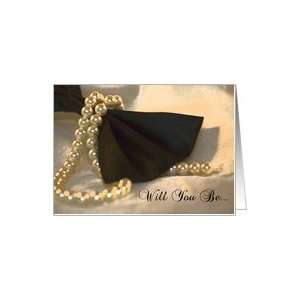 Wedding Attendant/Bridesmaid Invitation Black Bow Tie and Pearls Card