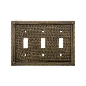  Bungalow Style Triple Toggle Switch Plate In Antique Brass 