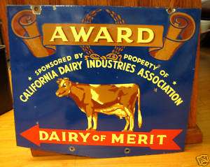 Vintage Award dairy of merit porcelain advertise sign  