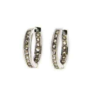  Sterling Silver Smokey CZ Hoop Earrings Jewelry